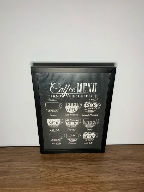 Quadro "Coffee Menu" com Moldura Preta (Bom Estado)
