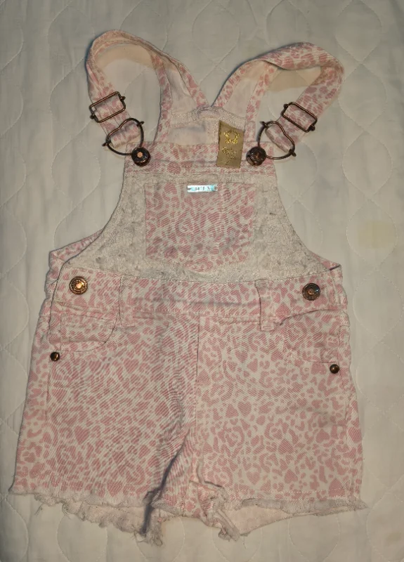 Jardineira Jeans Infantil Rosa Animal Print Bittix